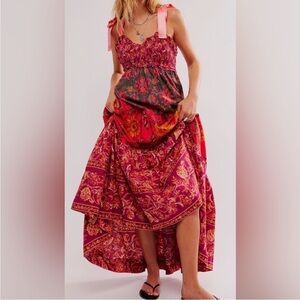 Free People Pink and Green Maxi Dress